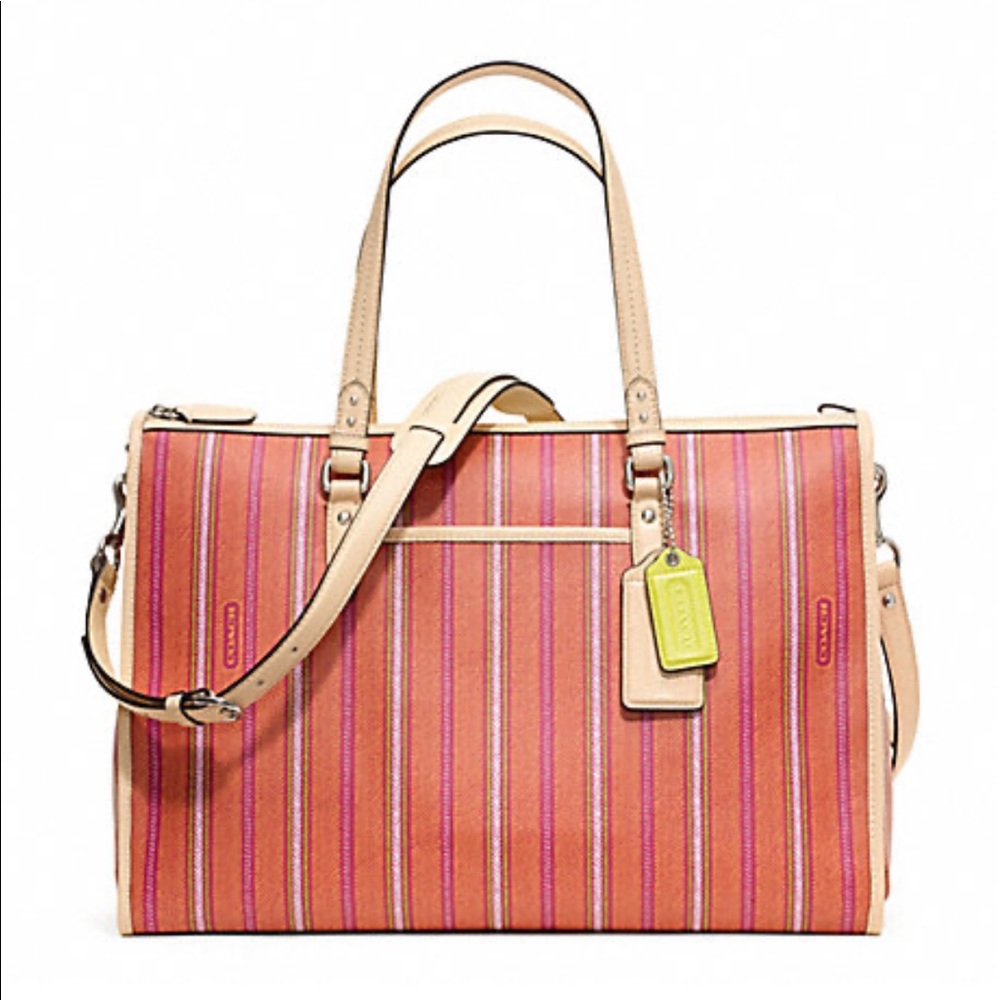 COACH Ticking Stripe Double Zip Diaper Bag Tote